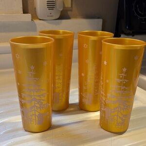 Vintage Gold Tupperware Christmas Tumblers Set of 4